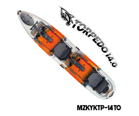MAZUZEE - Torpedo 14.0 Pedal Fishing Kayak - Tiger Orange (14 Feet)