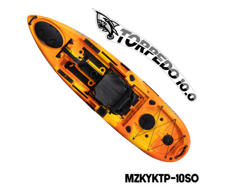 MAZUZEE - Torpedo 10.0 Pedal Fishing Kayak - Sunset Orange (10 Feet)